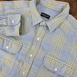Proper Cloth Long Sleeve Button Up Utility Work Shirt Bkue Green Plaid Men's M